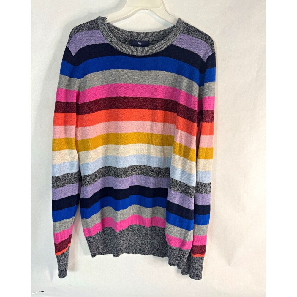 Gap Crewneck Sweater Large Multi-Color Rainbow Stripe Knit Pullover